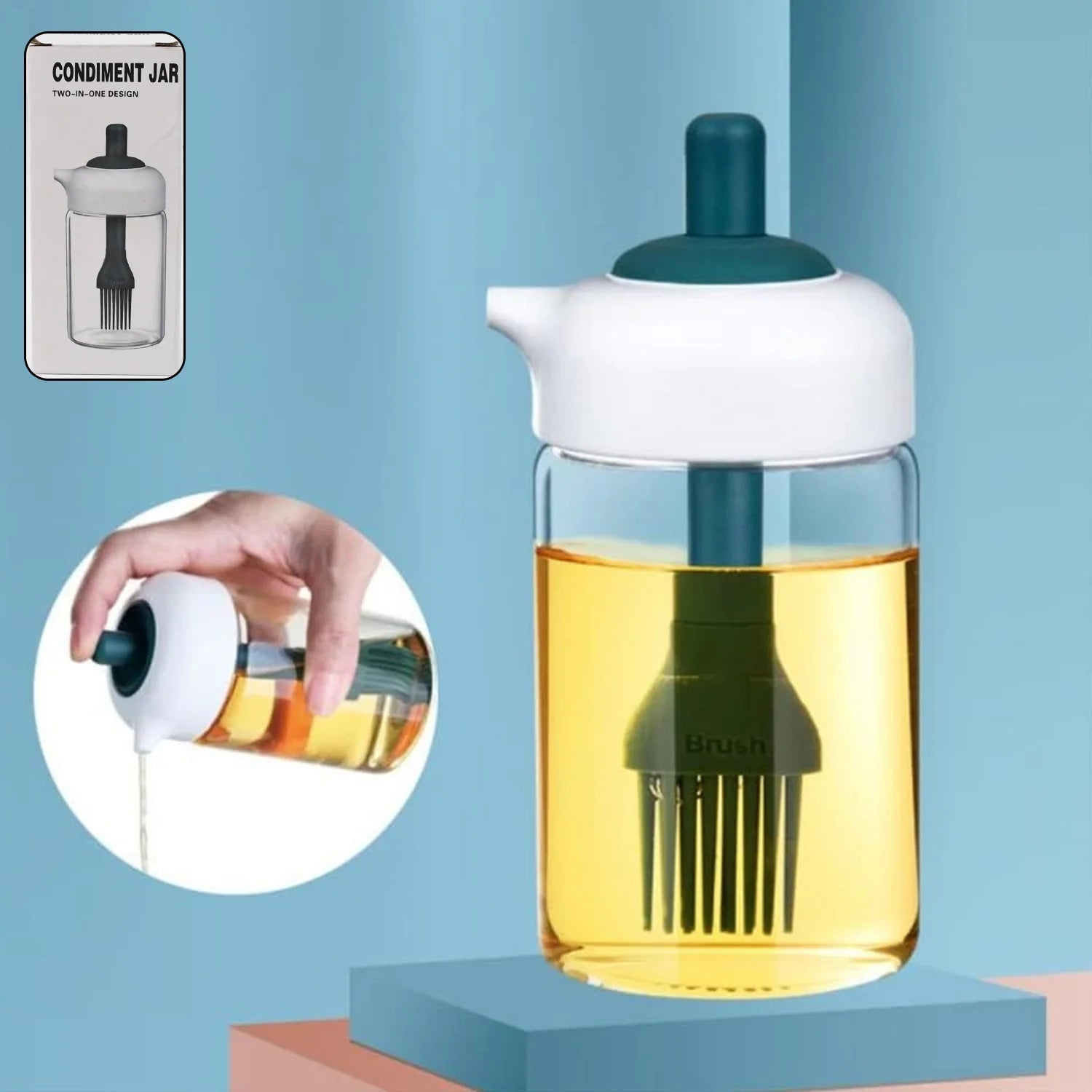 2 In 1 Glass Oil Dispenser Jar Bottle With Brush (1 Set) - SMV SALES