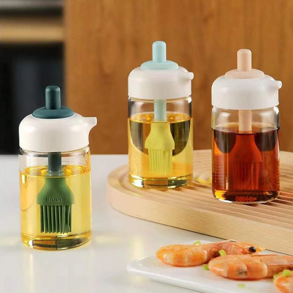 2 In 1 Glass Oil Dispenser Jar Bottle With Brush (1 Set) - SMV SALES
