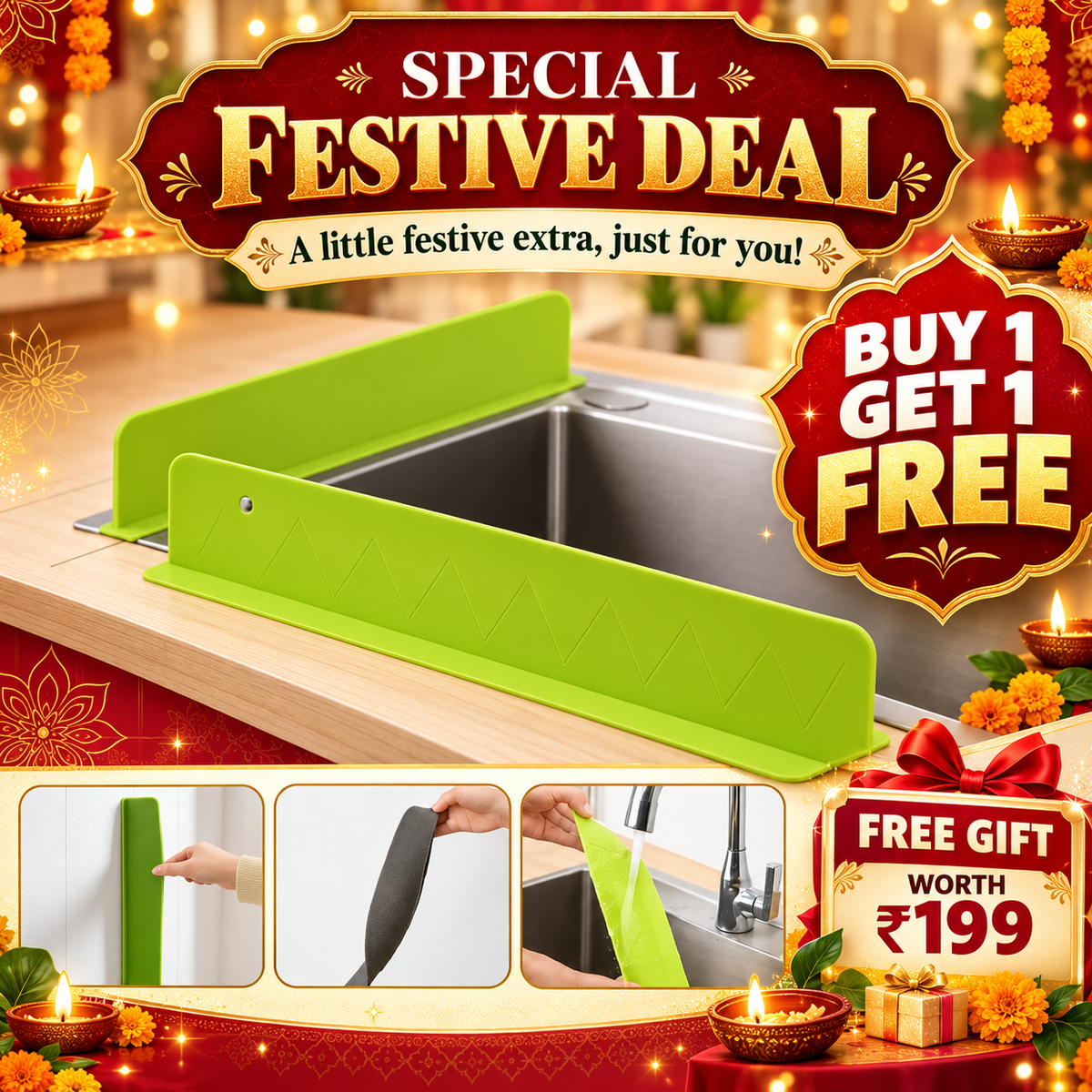 Buy 1 Get 1 FREE YourHomeDecor™ Silicone Sink Splash Guard for Kitchen Pack of 2