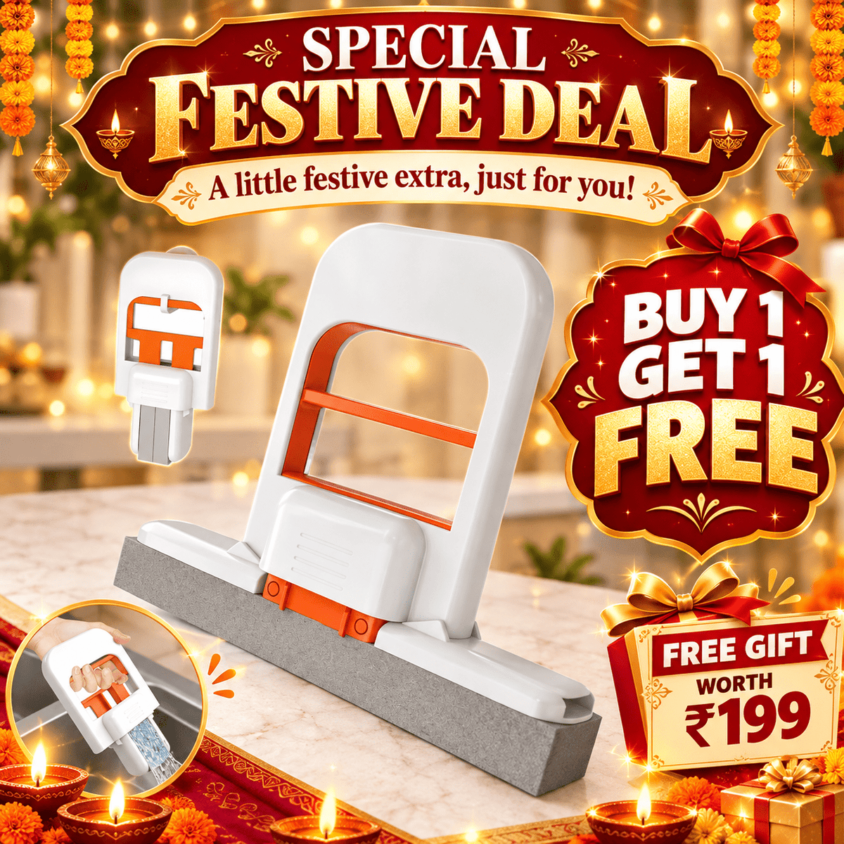 BUY 1 GET 1 FREE YourHomeDecor™ Mini Foldable Portable Mop | Effortless Cleaning for Kitchen, Bathroom & Glass (Pack of 2) - SMV SALES
